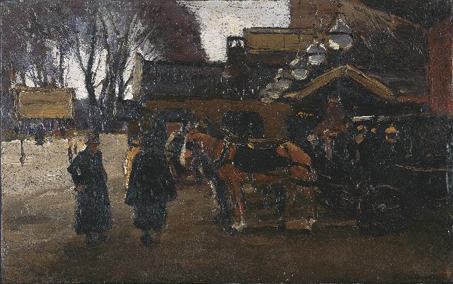 Willem de Zwart | Rijtuigen voor Station Staatsspoor, Den Haag, olieverf op paneel, 18,3 x 29,1 cm, gesigneerd r.o.