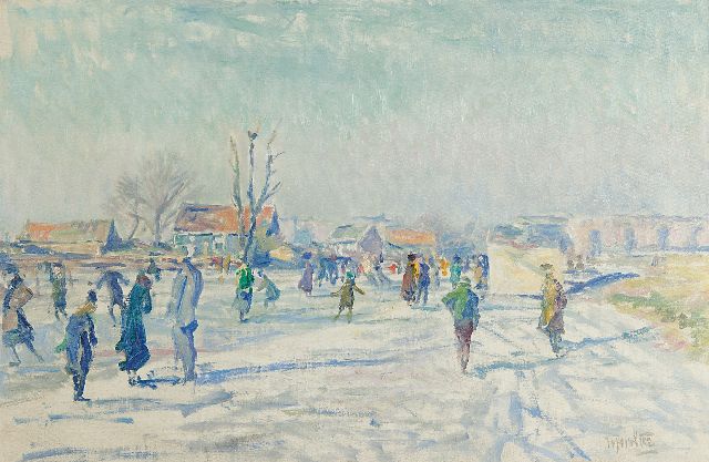 Hendrik Jan Wolter | Schaatsers op de Boerenwetering, Amsterdam, olieverf op doek, 40,5 x 60,6 cm, gesigneerd r.o. en verso voorzien van atelierstempel en te dateren 1915