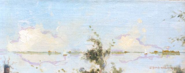 Dirk Smorenberg | Zeilbootjes op de Loosdrechtse Plassen, olieverf op doek op paneel, 11,2 x 28,7 cm, gesigneerd r.o.