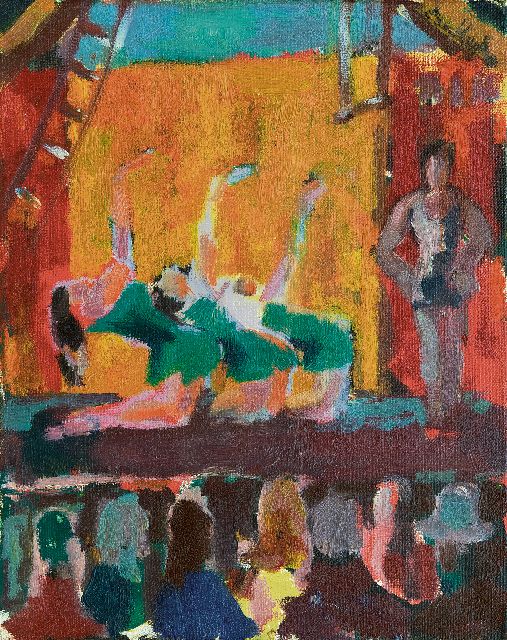 Jan Kuhr | Revuedanseressen, olieverf op doek, 30,0 x 24,1 cm, gesigneerd r.b.