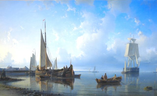 Hulk A.  | Afgemeerde zeilschepen bij laag water, olieverf op doek 53,3 x 86,8 cm, gesigneerd l.o.