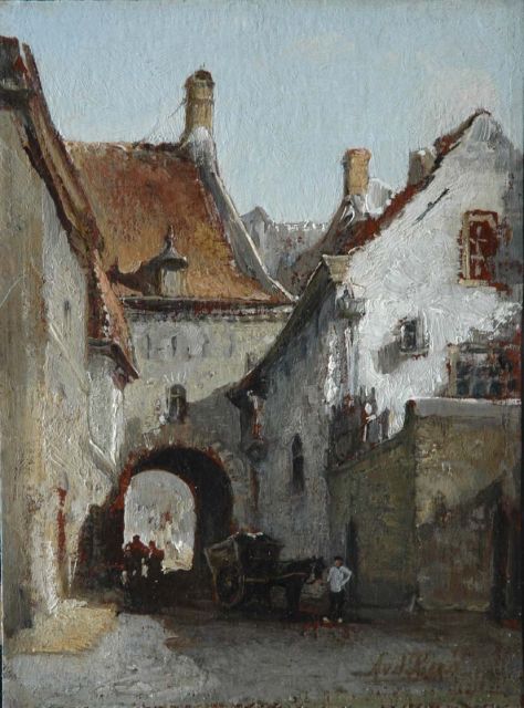 Berg A. van den | Poort te Zutphen, olieverf op board op paneel 31,3 x 23,5 cm, gesigneerd r.o. en verso