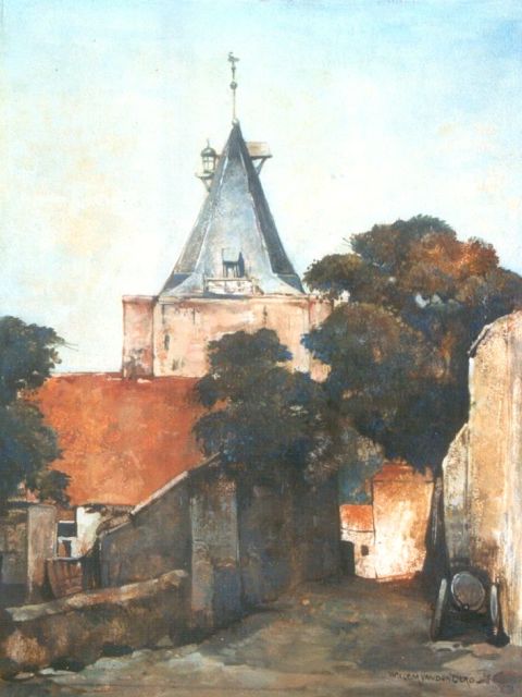Willem van den Berg | Gezicht op de Vispoort te Elburg, olieverf op schildersboard, 40,8 x 31,0 cm, gesigneerd r.o.