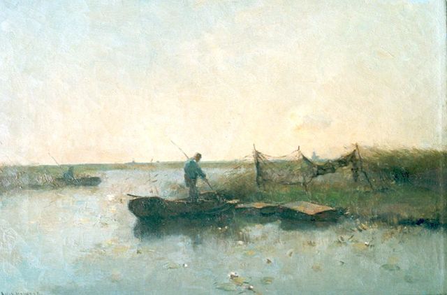 Aris Knikker | Vissers in het riet, olieverf op doek, 29,9 x 43,1 cm, gesigneerd l.o.