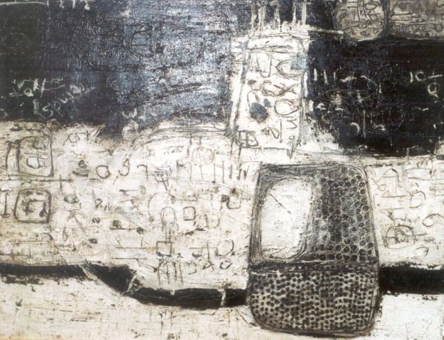 John Forrester | Mark Black Two, olieverf op doek, 92,2 x 73,2 cm, gesigneerd verso en verso gedateerd 1961