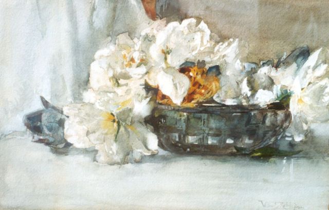 Willem Elisa Roelofs jr. | Bloemstilleven, aquarel op papier, 29,6 x 45,2 cm, gesigneerd r.o.