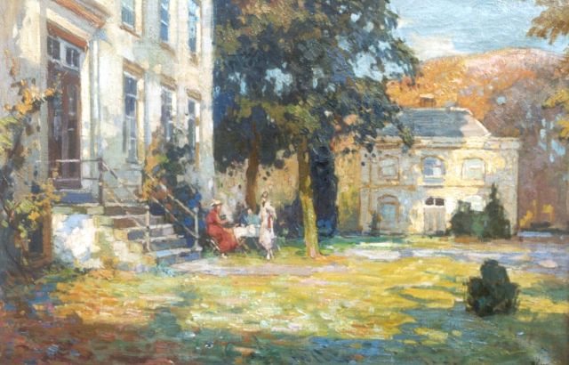 Ben Viegers | Theeuurtje bij het huis Marlot, Den Haag, olieverf op doek, 44,3 x 65,0 cm, gesigneerd r.o.