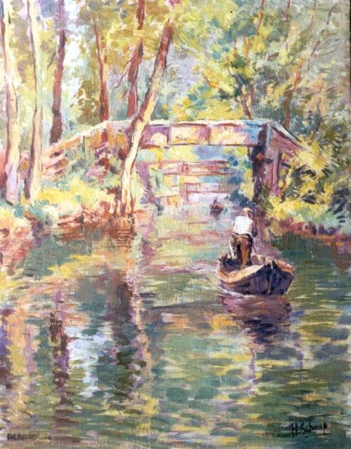 Hendrik Schaap | Punters te Giethoorn, olieverf op doek, 45,2 x 35,1 cm, gesigneerd r.o.