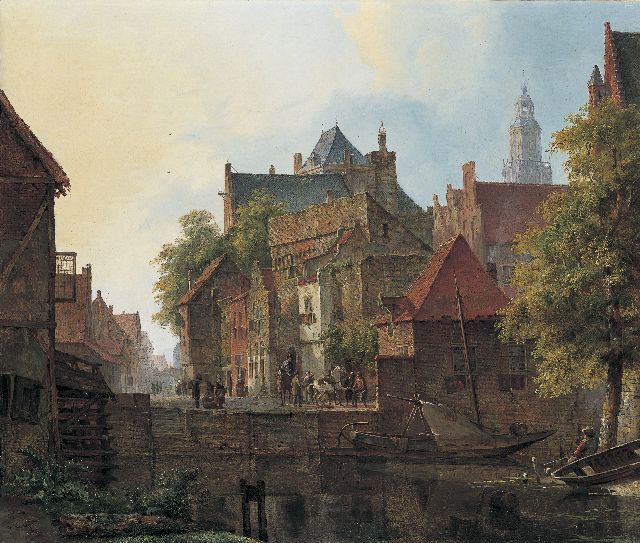 Kasparus Karsen | Stadsgezicht met gracht, olieverf op doek, 51,4 x 60,4 cm, gesigneerd l.o.