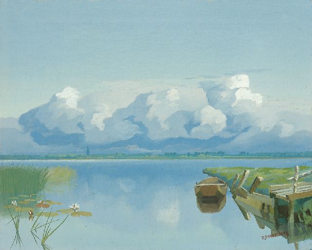 Dirk Smorenberg | Zomers gezicht op de Loosdrechtse Plassen, olieverf op doek, 40,2 x 50,0 cm, gesigneerd r.o.