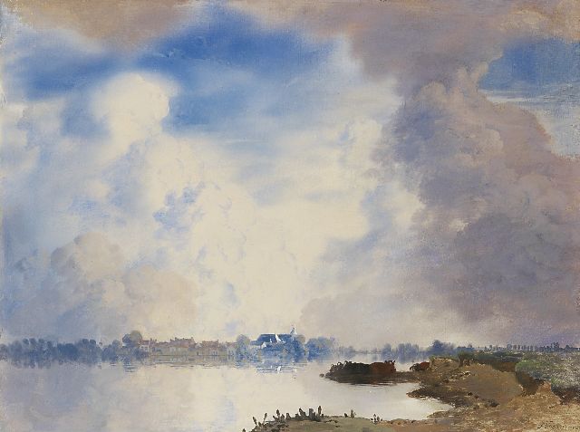Jan Voerman sr. | De IJssel bij Hattem, olieverf op paneel, 52,0 x 69,0 cm, gesigneerd r.o.