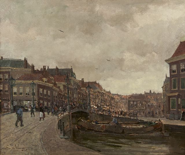 Kees van Waning | Gezicht op de Wagenbrug en de Wagenstraat, Den Haag, olieverf op doek, 51,2 x 61,3 cm, gesigneerd l.o.