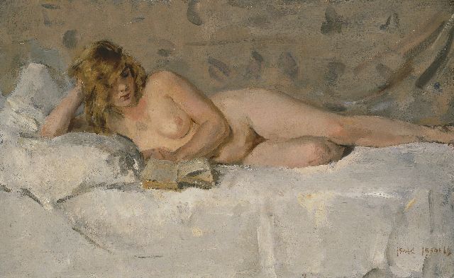 Isaac Israels | Liggend naakt (Sjaantje van Ingen), olieverf op doek, 40,3 x 64,6 cm, gesigneerd r.o.