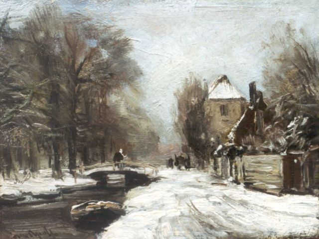 Louis Apol | Winterse vaart, olieverf op schildersboard, 20,0 x 26,3 cm, gesigneerd l.o.