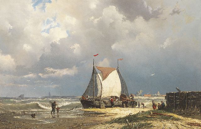 Coen Greive | Hengsten voor Uitdam, de Stompetoren van Ransdorp in de verte, olieverf op doek, 55,8 x 85,5 cm, gesigneerd l.o.