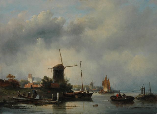 Cornelis Petrus 't Hoen | Stadje met molen aan een rivier, olieverf op paneel, 43,5 x 60,0 cm, gesigneerd l.o.
