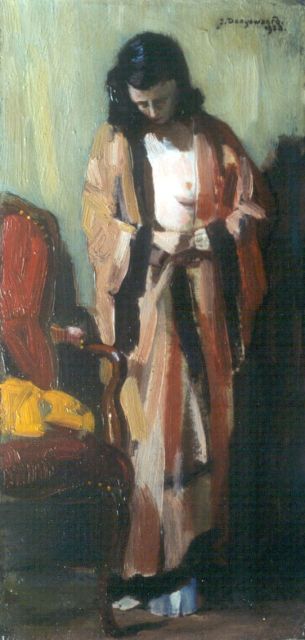Jaap Dooijewaard | Vrouw in kimono, olieverf op schildersboard, 39,1 x 18,9 cm, gesigneerd r.b. en gedateerd 1953