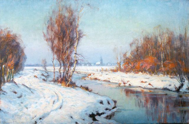 Johan Meijer | Winternamiddagzon, Blaricum, olieverf op doek, 40,5 x 61,0 cm, gesigneerd l.o. en verso