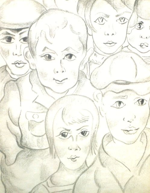 Else Berg | Kinderen van het volk, houtskool op papier, 65,1 x 50,1 cm, gesigneerd r.o.