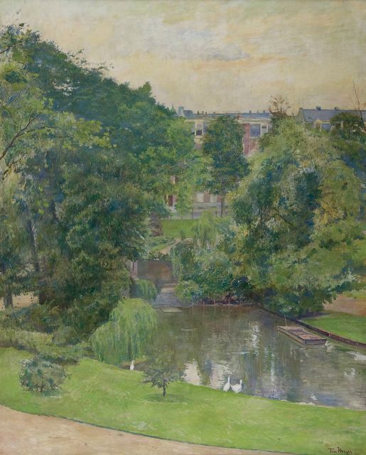 Ton Meijer | Het Sarphatipark in de zomer, Amsterdam, olieverf op doek, 100,1 x 80,2 cm, gesigneerd r.o. en verso