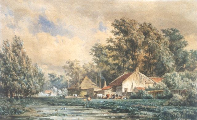 Piet Schipperus | Boerderij aan de bosrand, aquarel op papier, 31,9 x 52,5 cm, gesigneerd r.o.