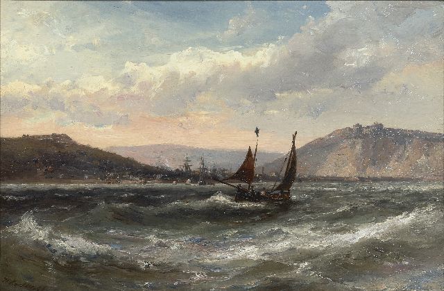 Hermanus Koekkoek jr. | Zeilboten op woelige zee, olieverf op doek, 30,0 x 45,2 cm, gesigneerd l.o.
