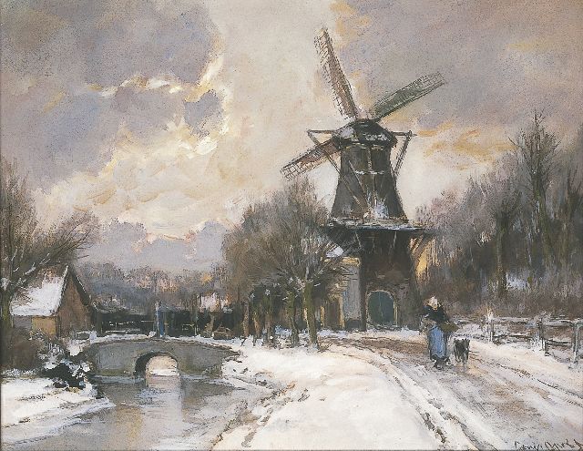 Louis Apol | De Korenmolen op de Parkweg, Voorburg, aquarel en gouache op papier, 43,0 x 54,2 cm, gesigneerd r.o.