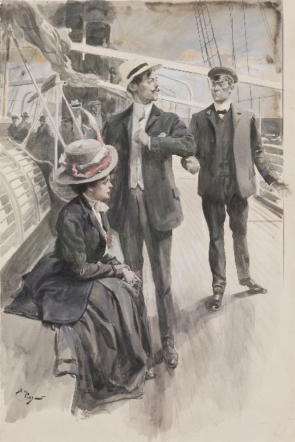 A. de Parys | Elegant gezelschap op het scheepsdek, aquarel op schildersboard, 47,5 x 30,0 cm, gesigneerd l.o. en te dateren eind jaren 20