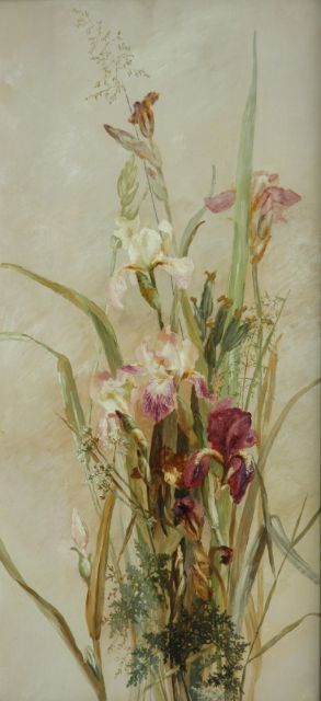 Quarles van Ufford Ph.A.M.  | Bloemstilleven met irissen, olieverf op paneel 92,2 x 43,5 cm