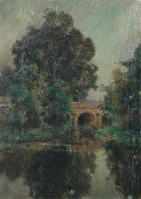Jules Alexis Muenier | Vijver bij maanlicht, olieverf op doek, 46,3 x 33,2 cm