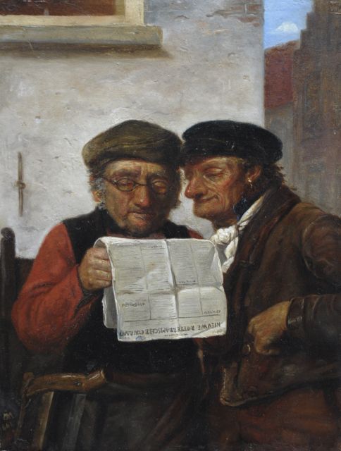 Christianus Johannes Antonius Muslij | Een interessant artikel in de Nieuwe Rotterdamsche Courant, olieverf op paneel, 36,2 x 27,2 cm, gesigneerd l.o. met monogram en gedateerd '862 [1862]