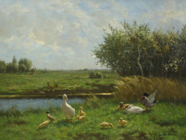 Constant Artz | Polderlandschap met eenden, olieverf op doek, 60,5 x 80,0 cm, gesigneerd r.o.