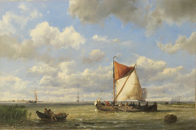 Hermanus Koekkoek | Veerschuit in een lichte bries, olieverf op doek, 33,0 x 49,5 cm, gesigneerd r.o. en gedateerd 1863