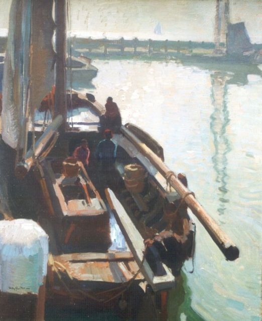 Willy Sluiter | Haven, Volendam, olieverf op doek, 80,3 x 65,4 cm, gesigneerd l.o.