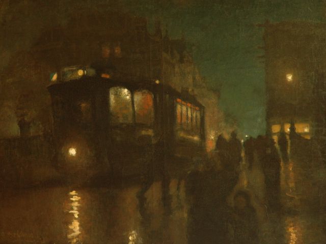 Cees Bolding | Leidsestraat bij avond, Amsterdam, olieverf op doek, 90,3 x 120,2 cm, gesigneerd l.o. en gedateerd '21
