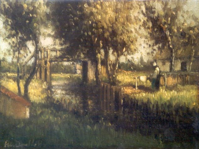 Henri van Daalhoff | Op de bleek, olieverf op paneel, 13,7 x 18,2 cm, gesigneerd l.o.