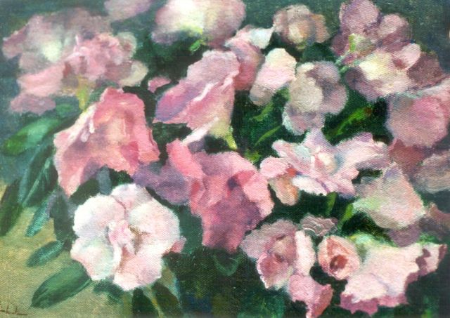 Joop Stierhout | Azalea, olieverf op doek op paneel, 18,0 x 24,0 cm, gesigneerd l.o.