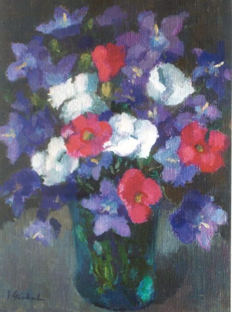 Joop Stierhout | Paars boeket, olieverf op doek op paneel, 24,3 x 18,3 cm, gesigneerd l.o.