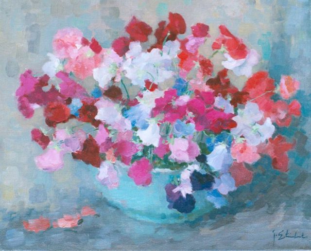 Joop Stierhout | Bloemstilleven van Lathyrus, olieverf op doek, 40,3 x 50,3 cm, gesigneerd r.o.