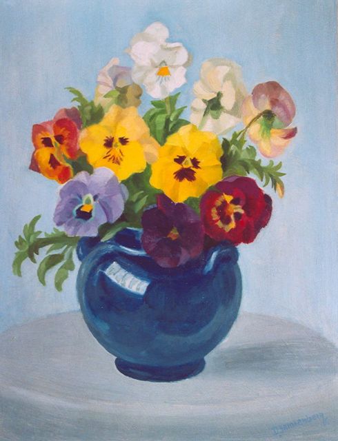 Dirk Smorenberg | Violen in een vaas, olieverf op board, 41,8 x 31,4 cm, gesigneerd r.o.