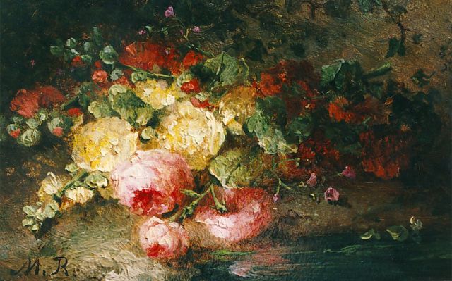 Margaretha Roosenboom | Boeketje op de bosgrond, olieverf op paneel, 7,9 x 12,0 cm, gesigneerd l.o.