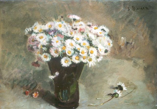 Jo Bauer-Stumpff | Madeliefjes in glas, olieverf op schildersboard, 26,9 x 37,4 cm, gesigneerd r.b.