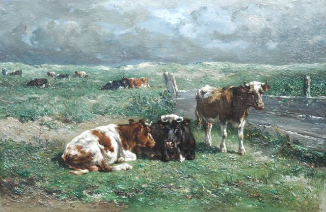 Jan de Haas | Rustend vee in de wei, olieverf op paneel, 31,3 x 47,1 cm, gesigneerd r.o.
