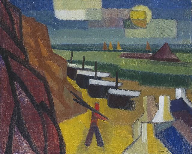 Siep van den Berg | Vissersboten op het strand van Cancale, Bretagne, olieverf op doek, 64,8 x 80,0 cm, gesigneerd r.o. met initialen en gedateerd '52