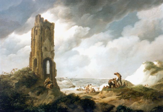 Johannes Hermanus Koekkoek | Schipbreuk bij de Zeeuwse kust, olieverf op paneel, 41,5 x 56,4 cm, gesigneerd l.o.