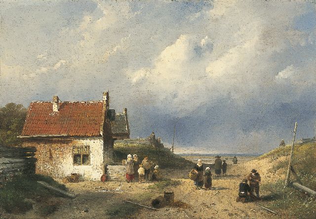 Charles Leickert | Doorgang naar het strand, Scheveningen, olieverf op paneel, 23,8 x 34,5 cm, gesigneerd r.o.