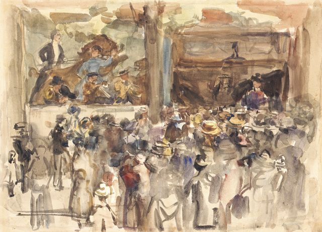 Isaac Israels | Muziektent op de kermis, aquarel op papier, 44,5 x 61,0 cm, gesigneerd r.o. met atelierstempel