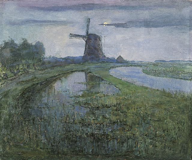 Piet Mondriaan | De Oostzijdse Molen aan het Gein bij maanlicht, olieverf op doek, 63,0 x 75,4 cm, gesigneerd l.o. en te dateren 1902-1903