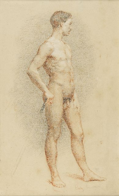 Elise Crola | Academiestudie van man met zwaard, potlood op papier, 46,0 x 28,0 cm, gesigneerd r.o.