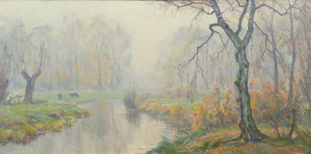 Johan Meijer | Nevelstemming, olieverf op doek, 40,4 x 80,3 cm, gesigneerd r.o.